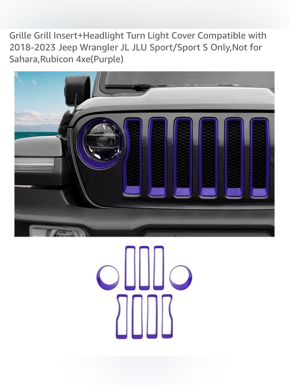 Jeep Wrangler Purple Grille & Headlight Trim Kit 18-22 JL JLU Sport/Sport S Only